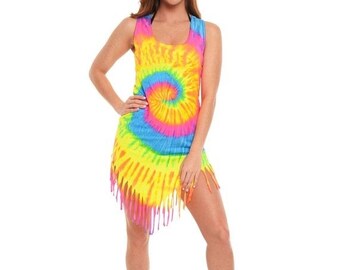 Tie dye fringe dress Clearance