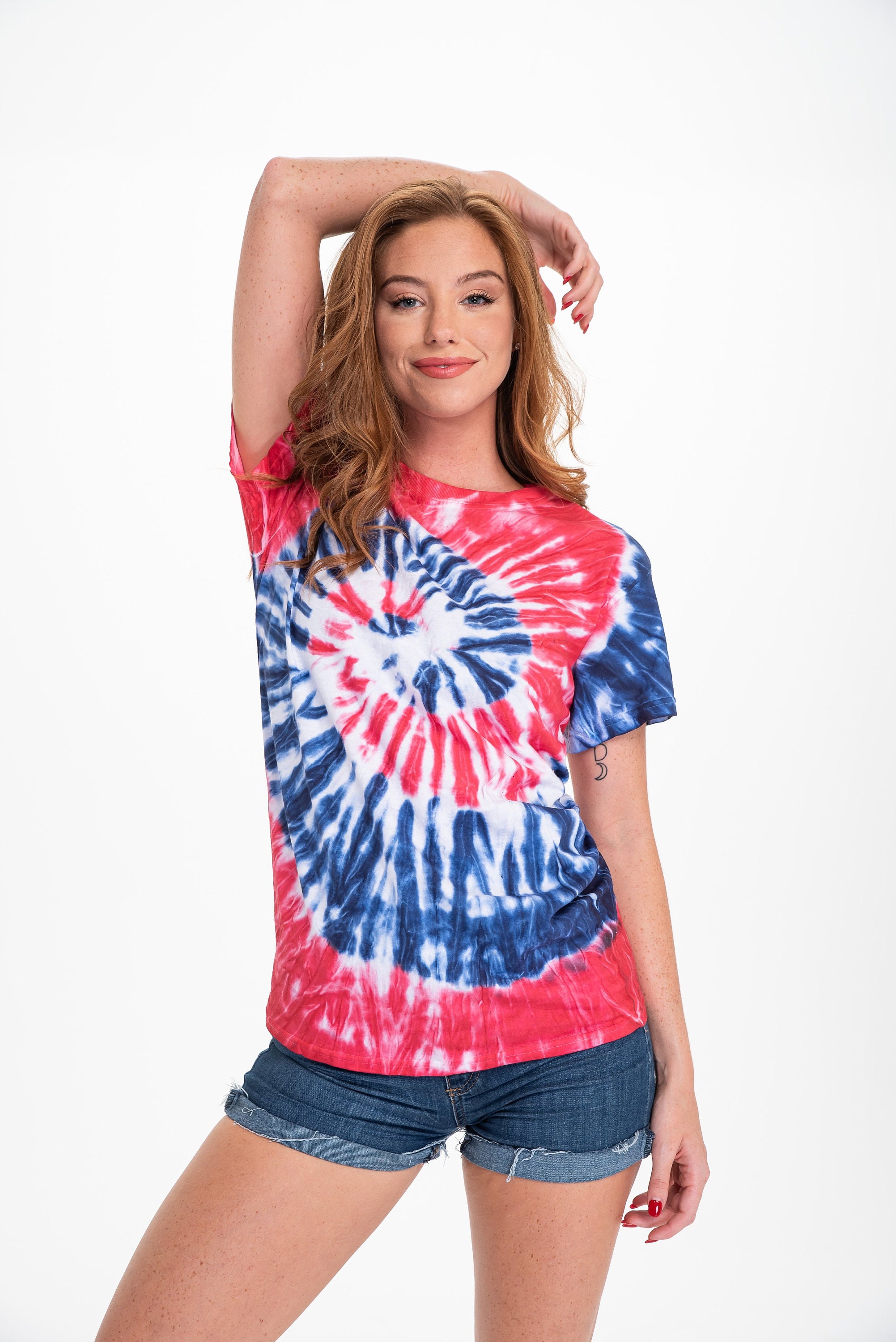 Adult Neon Tie Dye Swirl Short Sleeve T-Shirt Tee Unisex Women Red Na…