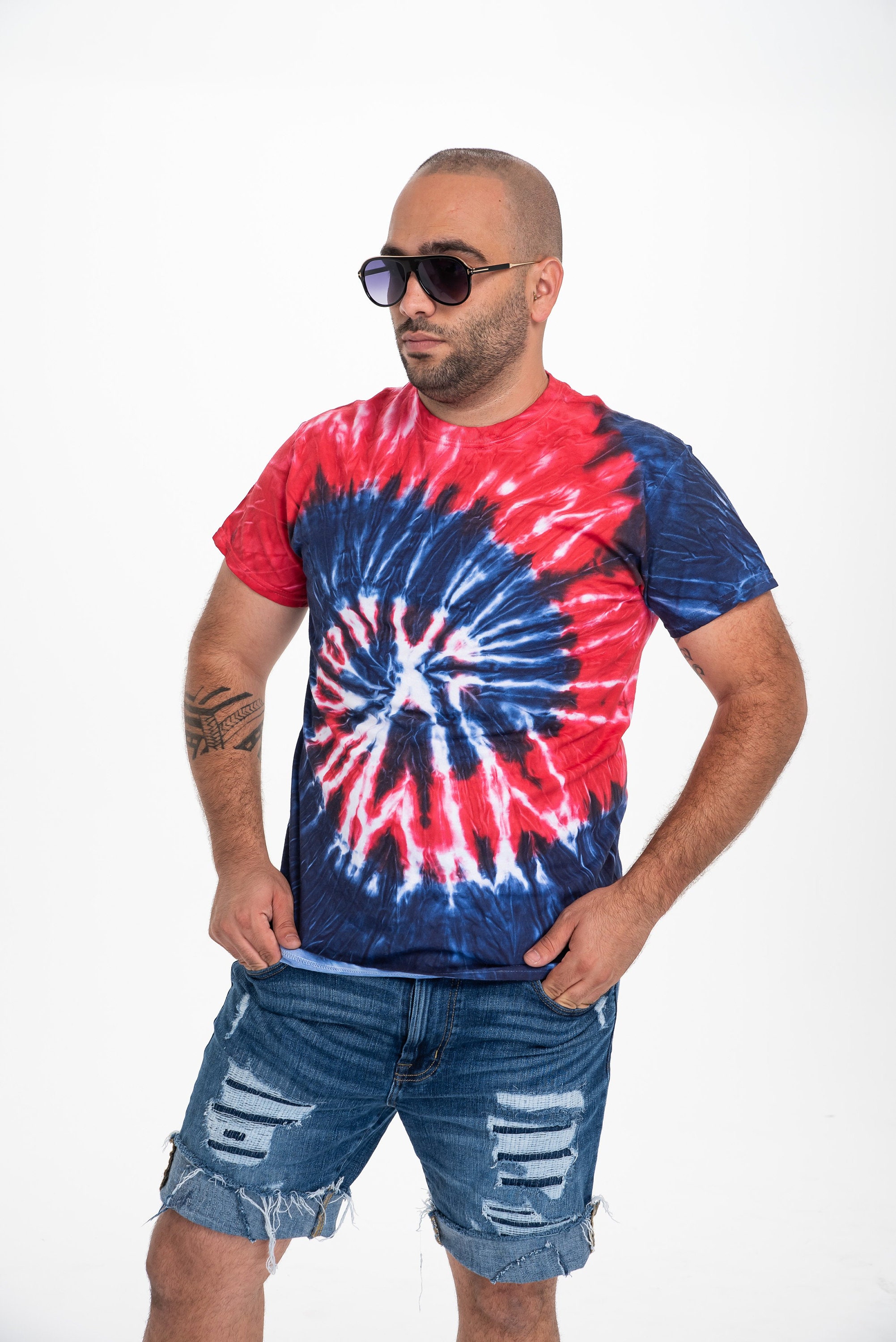 Adult Neon Tie Dye Swirl Short Sleeve T-Shirt Tee Unisex Men Multi Co…
