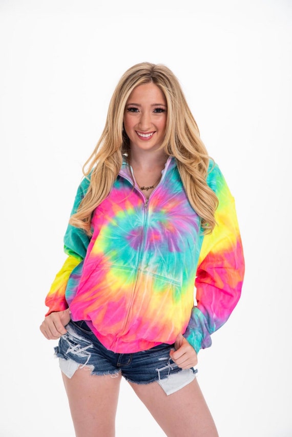 Tie Dye Minty Rainbow Hoodie Kids /& Adults Long Sleeve with front Pockets