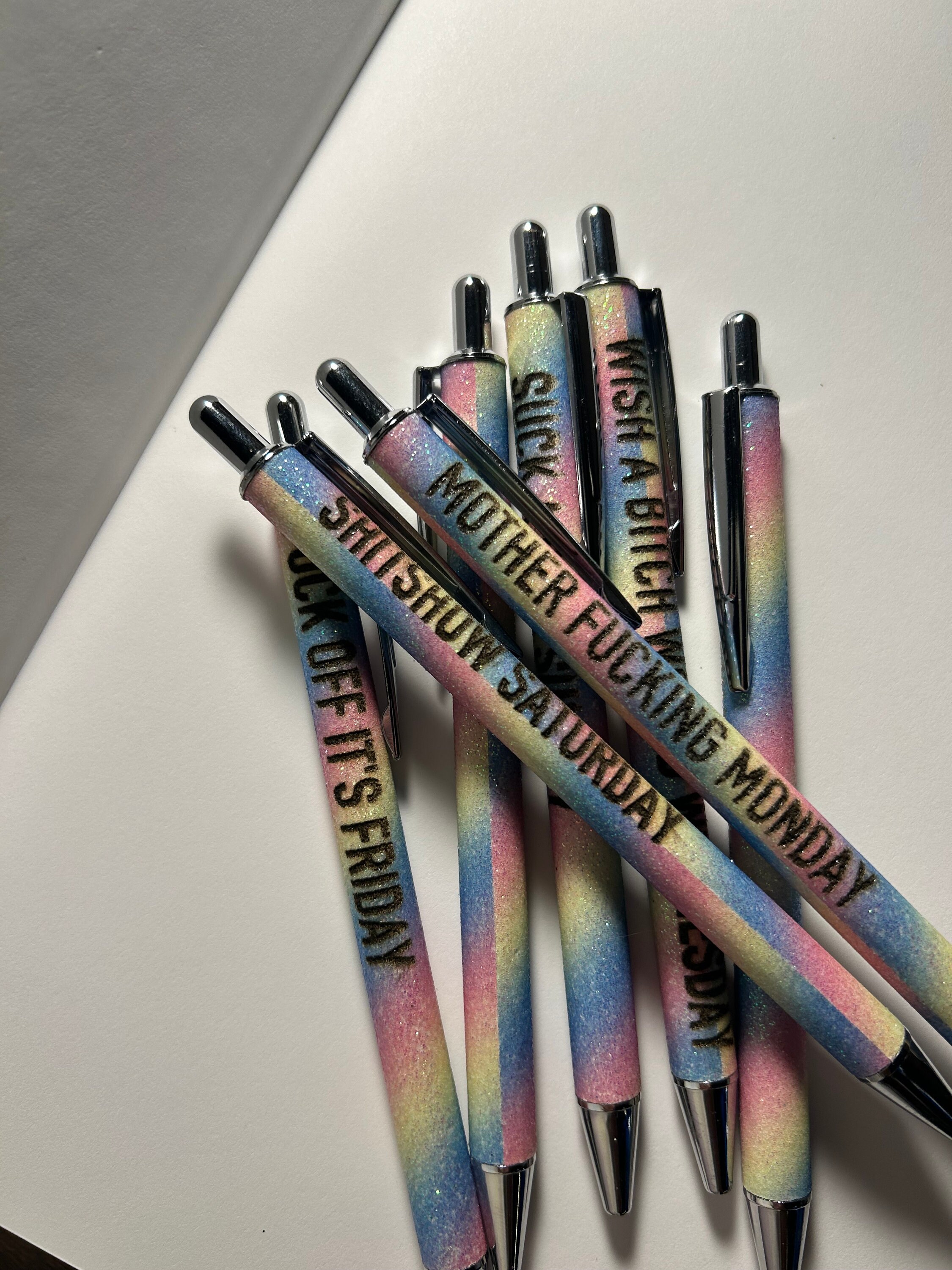 Curse Word Floral Pens, Days of the Week Pen, Swear Word Pen, Ombre Floral  Pen, Work Sucks Pen, Snarky Glitter Pen, Gift for Nurse, Sass Pen 