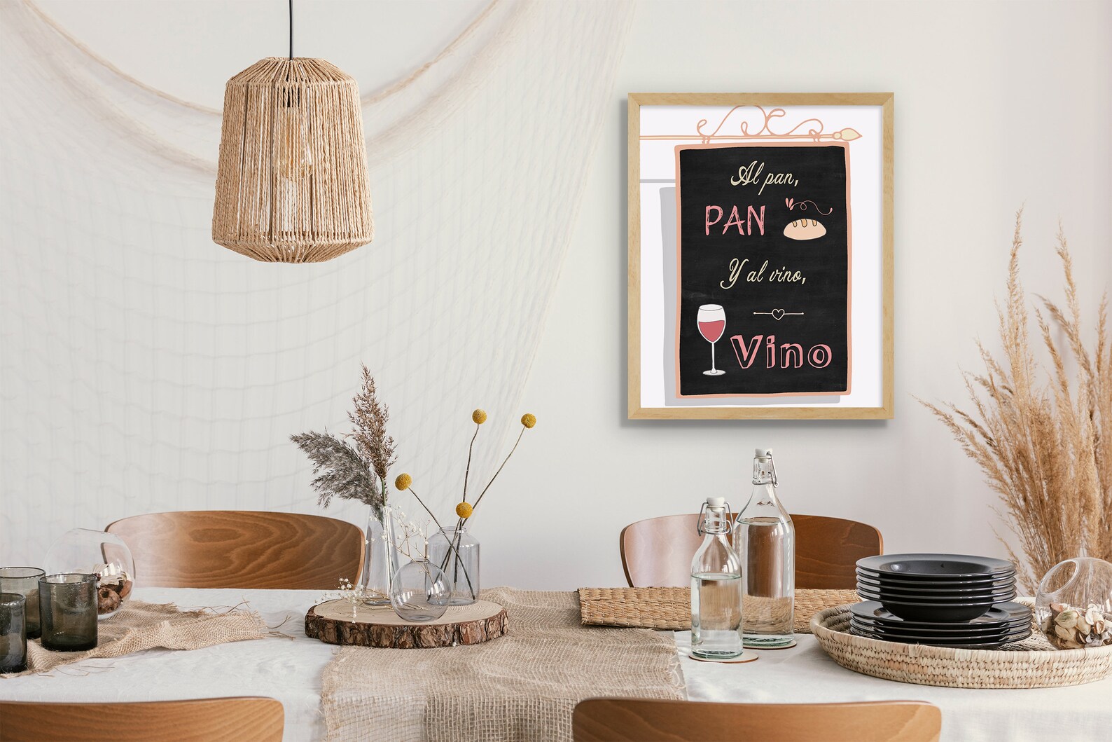 Printable Spanish Wine Quote Digital Wall Art, Kitchen Food Poster
