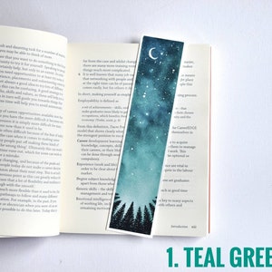 Watercolour Galaxy Laminated Bookmark Forest Starry Sky Celestial Bookmark