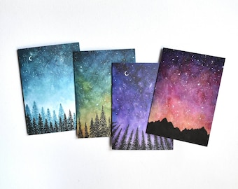 Greeting Cards Watercolour Galaxy Cards Celestial Starry Sky Christmas Card Birthday Card Blank Card