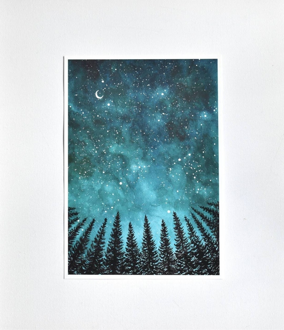 Watercolour Galaxy Art Print Night Sky Celestial Starry Sky Trees ...