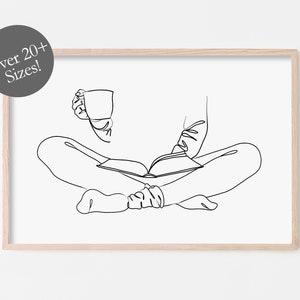 Coffee Hands Art Print, Book Hands Art Print, Abstract Coffee Print, Coffee Art, Bookish Print, Book Print, Book Art, Line Print, Line Art