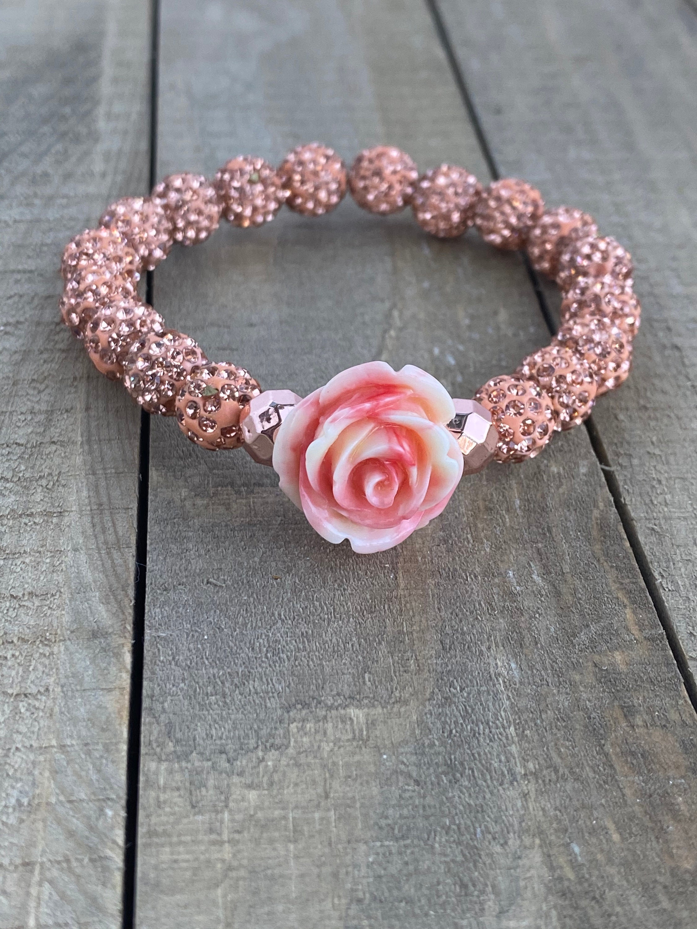 Gold Disc Beads & Dusty Pink Clay Beaded Bracelet – Queenbitter