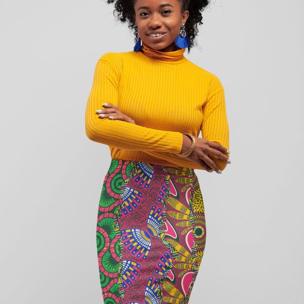 African Print Women's Mid-Waist Pencil Skirt