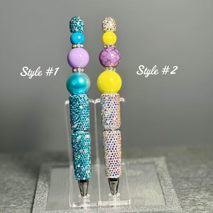 Full Rhinestone Blue and Purple or Yellow and Purple Beaded Pens
