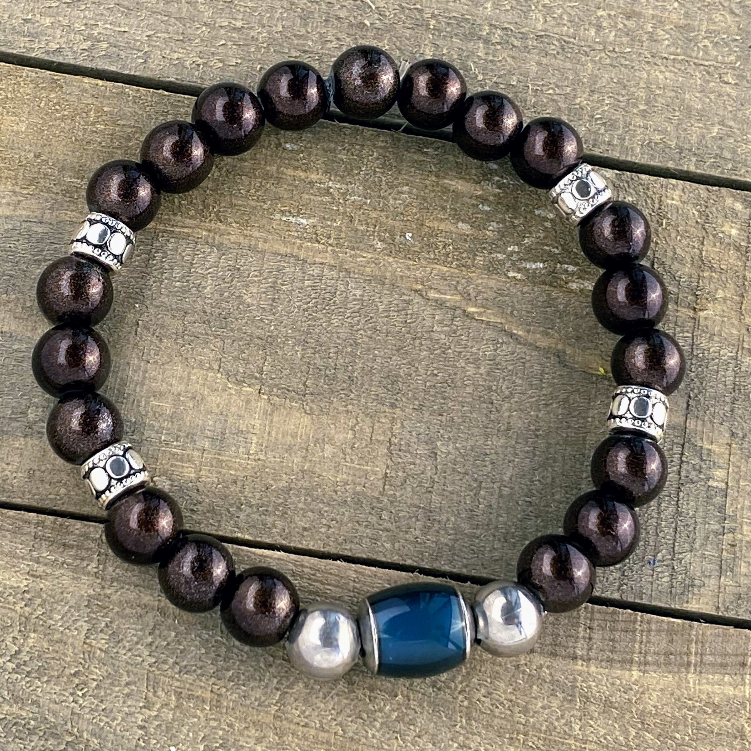 Silver & Brown Beaded Bracelet - Etsy