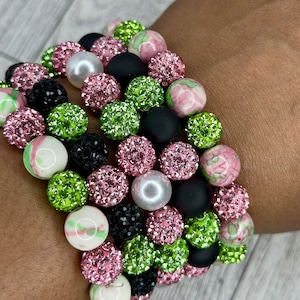 Stretchy Disco Ball Clay Beaded Pink & Green Beaded Bracelets
