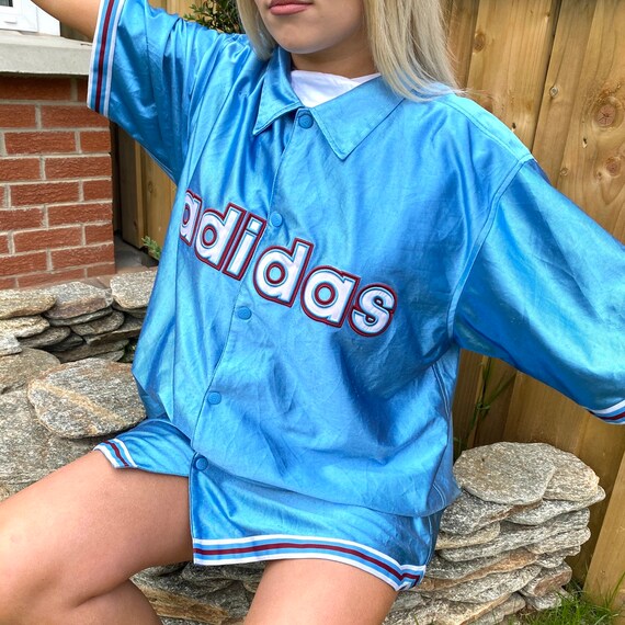 Vintage Baby Blue Adidas Funky Disco Short Sleeved