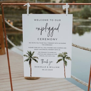 Unplugged Ceremony Sign Tropical Wedding Welcome Sign Template, Beach Wedding Welcome Sign, Tropical Unplugged Wedding Sign Printable