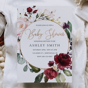 Pink Floral Baby Shower Invitation Template,  Baby Girl Shower Invite, Baby Girl Sprinkle Invitation (Canva Editable, Digital Download)