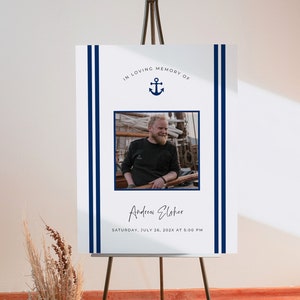 Anchor Funeral Welcome Sign for Man, Nautical Memorial Sign for Funeral, In Loving Memory Funeral Sign Template Canva, Celebration of Life