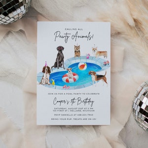 Calling All Party Animals Birthday Invitation for Dog Pool Party, Summer Pool Pawty Invitation Editable Template Canva, Dog Birthday Party