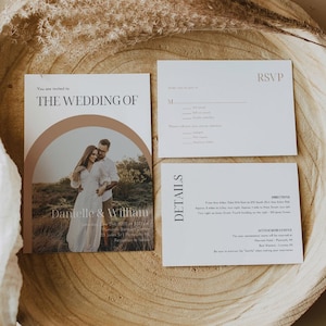Photo Wedding Invitation Set Minimalist, Boho Wedding Invitation Suite, Editable Wedding Invite Template with Picture, Bohemian Wedding