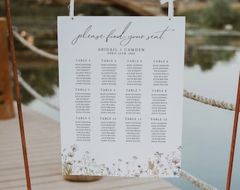 Wildflower Seating Chart Template, Garden Wedding Sign, Floral Welcome Sign, Editable Seating Chart, Seating Plan Wedding, Instant Download