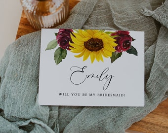 Sunflower and Roses Bridesmaid Proposal Card, Sunflower Bridesmaid Proposal, Will You Be My Maid of Honor Card, Bridesmaid Proposal Gift
