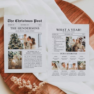 Christmas Newsletter Template Editable, Year In Review Christmas Card Template, Newspaper Christmas Card with Photo Printable Holiday Card image 2