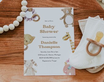 Gender Neutral Boho Baby Shower Invitation Canva Template, Editable Baby Shower Invite Digital Invitation, Bohemian Baby Shower Invitation