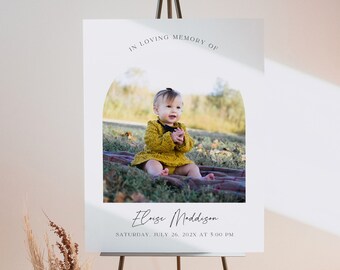 Infant Funeral Welcome Sign Poster, Child Funeral Memorial Sign Template, Minimalist Funeral, In Loving Memory Sign with Picture