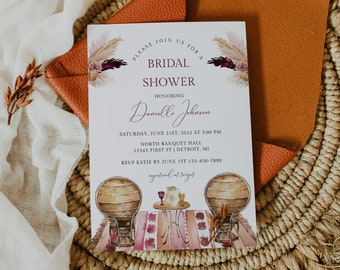 Boho Bridal Shower Invitation Template, Pampas Bridal Shower Invite, Bohemian Bridal Shower Invitation, Boho Floral Bridal Shower Invite