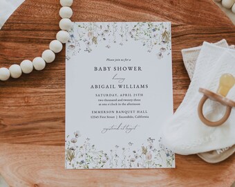 Wildflower Baby Shower Invite Template, Floral Girl Baby Shower Invitation, Printable Baby Shower Invitation, Spring Baby Shower Invite
