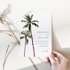 Tropical Palm Tree Wedding Invitation Template, Beach Destination Wedding Invitation Editable Template, Printable Tropical Wedding Invite