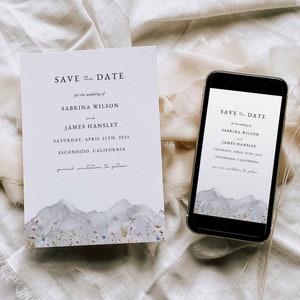 Wildflower Save the Date Template, Mountain Wedding Save the Date, Photo Save the Date Card, Boho Floral Invitation, Digital Save the Date