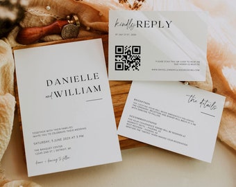 Wedding Invitation With QR Code RSVP, Minimalist Wedding Invitation Set, Photo Wedding Invitation Double Sided, Simple Wedding Invite