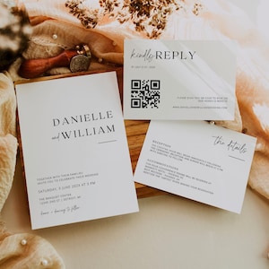 Wedding Invitation With QR Code RSVP, Minimalist Wedding Invitation Set, Photo Wedding Invitation Double Sided, Simple Wedding Invite