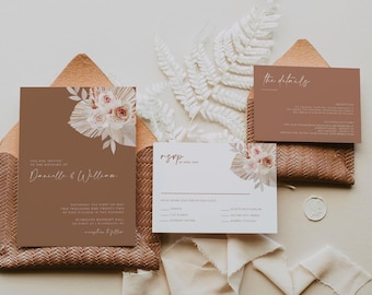 Rust Wedding Invitation Template, Terracotta Wedding Invitation and RSVP, Boho Wedding Invitation Set, Burnt Orange Wedding Invites