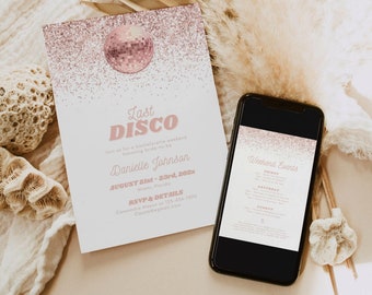 Last Disco Bachelorette Party Invitation, Retro Bachelorette Itinerary Template, Pink Disco Invitations, Bachelorette Weekend Invitation