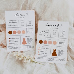 Simple Bridesmaid Information Card, Bridal Party Info Card, Modern Bridesmaid Info Card Template Canva, Bridesmaid Info Sheet, What to Wear