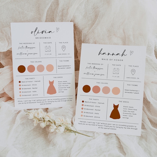 Bridesmaid Information Sheet Template Etsy