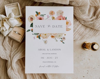 Vibrant Save the Date Template, Bright Floral Wedding Invitation Template, Save the Date Summer Bright Floral, Spring Wedding Save the Date