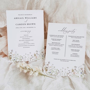 Wedding Program Download, Spring Floral Wedding, Ceremony Program Template, Wildflower Wedding Program, Printable Program, Instant Download