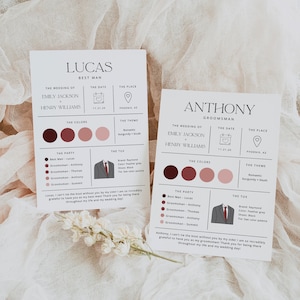 Groomsman Info Card, Best Man Infographic, Wedding Party Info Card Template, Groomsmen Info Sheet, Modern Groomsman Invitation Canva