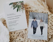 Rustic Christmas Wedding Invitation with Photo, Winter Wedding Invitation Template Download, Pine Cone Wedding Invitation Printable
