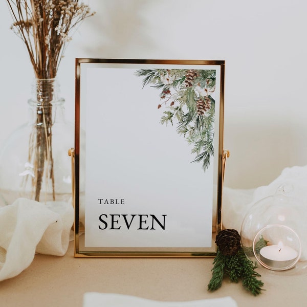 Christmas Wedding Table Numbers, Printable Table Number Sign Template, Winter Bridal Shower Table Numbers, Rustic Winter Wedding Decor