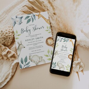 Jungle Animal Baby Shower Invitations, Virtual Baby Shower Invitation Template, Gender Neutral Baby Shower Invite, Safari Baby Shower Theme