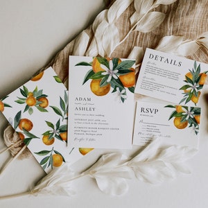 Citrus Wedding Invitation Download, Orange Wedding Invitation Template Editable, Printable Invitation Wedding Suite, Summer Wedding Invite