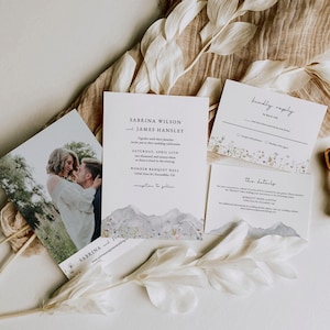 Mountain Wedding Invitation Suite, Wildflower Wedding Invitation Template, Outdoor Wedding, Editable Wedding Invitation, Rustic Wedding