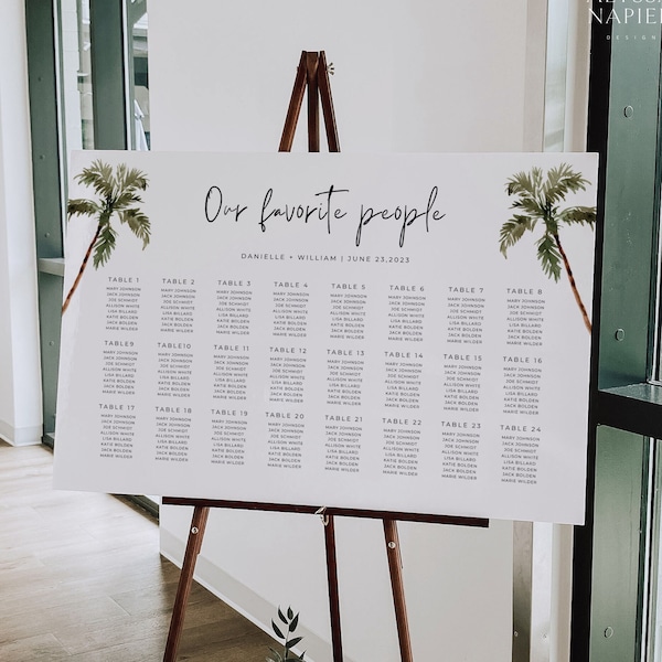 Tropical Seating Chart Template, Palm Tree Wedding Seating Chart Sign, Destination Wedding Seating Chart Board, Our Favorite People Sign