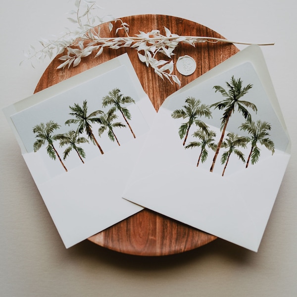 Palm Tree Envelope Liner Template, A7 Envelope Liner Template, RSVP Envelope, Tropical Wedding Envelope Liner Printable, Destination Wedding