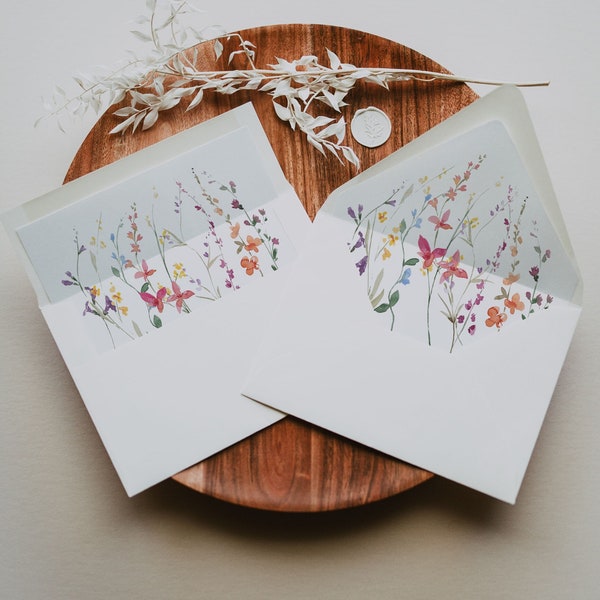 Wildflower Envelope Liner Printable, Spring Wedding Envelope Liner Template, Floral Envelope Liner Canva, Watercolor Wildflower Wedding