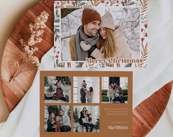 Boho Holiday Photo Card Template, Minimalist Christmas Card Printable Holiday Card Personalized, Hygge Christmas Card Canva Template