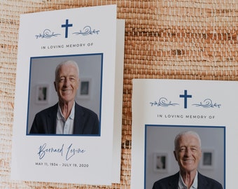 Printable Cross Funeral Program Template, Celebration of Life Memorial Card (Digital Download)