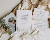 Garden Wedding Invitation Suite, Spring Wildflower Wedding Invitation Set with RSVP and Details Card, Whimsical Wedding Invite with Photo